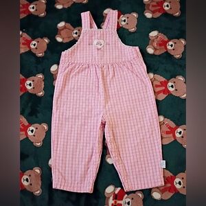 Vintage 2nd Step Pink Plaid Overalls 12-18 Months